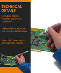 Hand using Pro Grade Flux Pen For Electronics Soldering Liquid Flux Dispensing Pen on circuit board for precise application