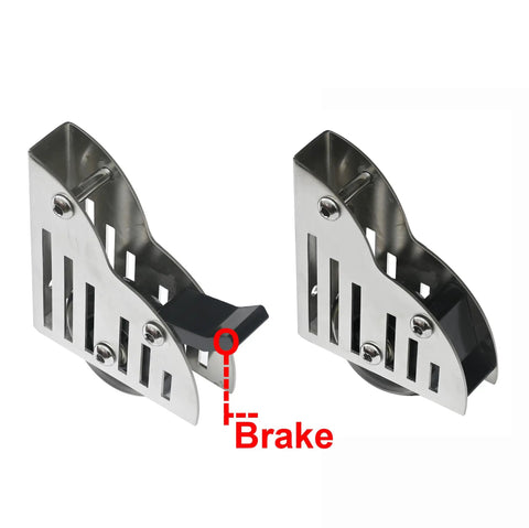 Stainless Steel Rolling Library Ladder Floor Rollers With Brake 2 Pack, brushed finish, shows brake mechanism, 38mm wheels.