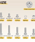 DIY Ready Stainless Steel Phillips Countersunk Bolts And Nuts Kit, 170 Piece Flat Head Screws, 12-24 Thread Size Variety