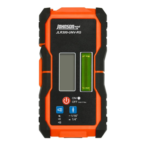 Universal Green and Red Rotary Laser Detector With Dual Sided LED Backlit Display IP54 Dust and Water Protection Fine and Coarse Modes For Precise Leveling And Quick Audible Visual Readouts Pro Grade Easy Read, front view