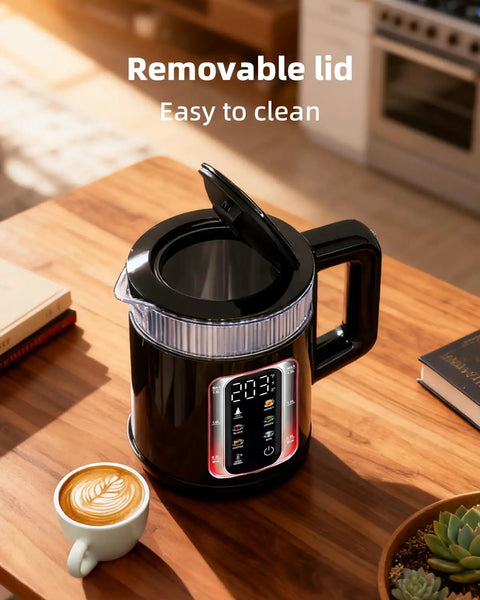 Electric Tea Kettle With Temperature Control And Glass Body For Tea And Coffee Daily Driver Smart Water Boiler with open lid