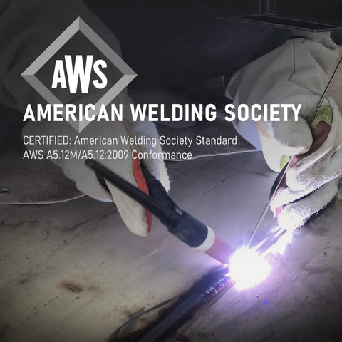 Red Tip One Eighth Inch TIG Tungsten Electrode Seven Inch Length WT20 EWTh2 10 Pack being used in welding certified by AWS.