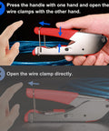 Hands using Coax Cable Crimper Kit with 20 RG6 F Connectors and Stripping Tool; proper use of quick release compression tool shown.
