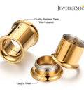 0G Ear Tunnel Plug Set Wood And Stainless Steel Double Flared Saddle Plugs For Piercing And Stretching gold stainless steel