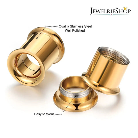 0G Ear Tunnel Plug Set Wood And Stainless Steel Double Flared Saddle Plugs For Piercing And Stretching gold stainless steel