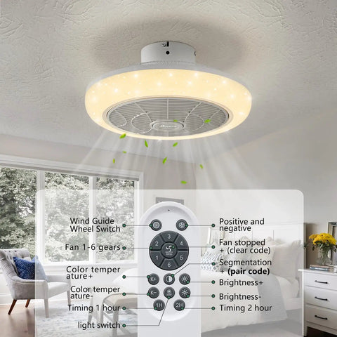 18-Inch Ceiling Fan With Lights Remote Control, 3 Color Temperature Options, 6 Speeds, White Low-Profile Flush Mount