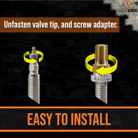 Brass No Fuss Presta To Schrader Valve Adapters Set Pack Of 5 With 10 Caps For Bikes, E-Bikes, And E-Scooters installation guide