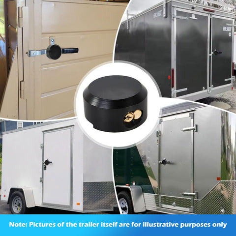Three Pack Puck Locks for Trailers Keyed Alike 2-7/8 Inch Hidden Shackle Padlocks shown on various trailer doors