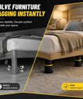 Heavy Duty Adjustable Bed Support Legs Built Tough Keep Your Mattress Frame Slammin Steady Height Tweakable Four Point One To Seven Point Three Inches Two Pack before and after comparison of bed stability.