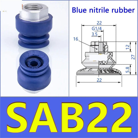 Serious Industrial Vacuum Suction Cups SAB22 Nitrile Rubber With Ridged Corrugated Grip For Heavy Duty Manipulators, blue rubber visuals.