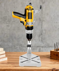 Adjustable Drill Press Stand For Hand Drill Benchtop Workstation with heavy duty metal base and precision depth control, showcasing tool setup.