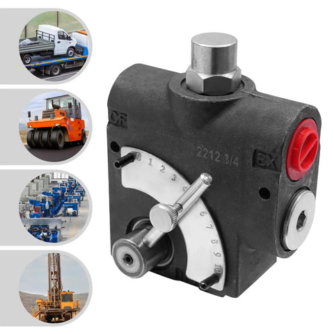 Beefy 3/4 NPT Hydraulic Flow Control Valve With Adjustable Flow And Relief 0 To 30 GPM 500 To 3000 PSI for industrial use