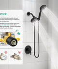 Oversized 2 In 1 Shower Head And Handheld Combo With 6 Spray Settings Including Power Rain Massage Stay Warm Mist And Pause 3 Way Shower Faucet System In Matte Black With Valve