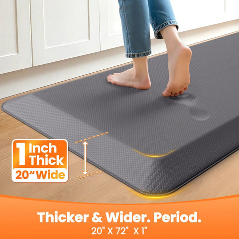 One Inch Thick Comfy Anti Fatigue Kitchen Floor Mat Non Slip Waterproof Cushioning For Standing Desk Home Kitchen Sink 20x72 Grey