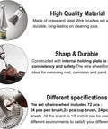 Close-up of a 300 Pack Pen Style Wire Brush Set for Rotary Tools with brass and steel wire wheels for rust removal and polishing.