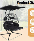 Dimensions of Two Person Outdoor Double Egg Chair With Stand And Adjustable Canopy For Patio And Garden, black design