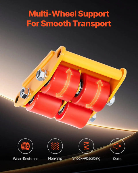 Beefy 4 Pack Heavy Duty Machinery Skates Dollies For Moving Up To 17,637 Lbs With 4 PU Wheels, 360 Degree Rotation, Non Slip Caps, Low Profile