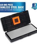 Double Sided Diamond Knife Sharpener Stone With Coarse 325 Grit And Extra Fine 1200 Grit, open storage case showing one grit side