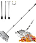 Adjustable Leaf Rake For Lawn And Garden 18 Inch Wide Metal Head 62 Inch Extendable Handle Back Saving Yard Cleanup Tool.