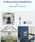 10 Inch Wall Mounted Exhaust Fan With Automatic Aluminum Shutter installed on greenhouse and shed exterior