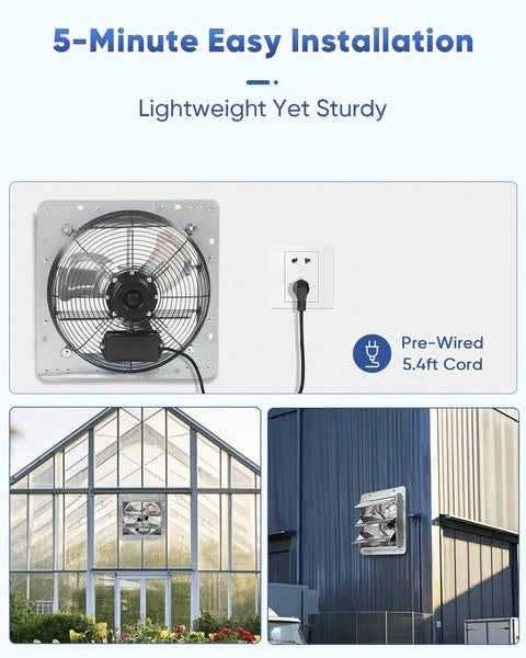 12 Inch Shutter Exhaust Fan Wall Mounted Aluminum With 1.65 Meters Power Cord Kit in greenhouse and building