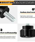 Close-up of Knurled Threaded Thumbscrews M4 X 10mm For Monitor Mounts Carbon Steel Black 10 Pack showing features.