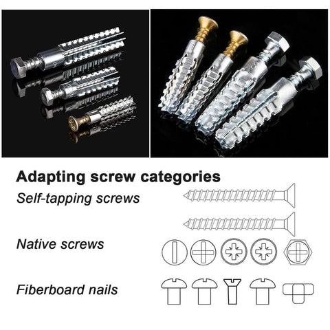 60 Pack Hollow Wall Anchors With Screws For Concrete And Drywall Heavy Duty Steel Expansion Bolts Zinc Plated shown in various views