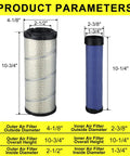 Dimensions of outer and inner air filters from Go To Outer And Inner Air Filter Kit For Kawasaki And Kohler Engines Fits 25 HP Models