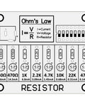 Hands On Soldering Practice Kit For Beginners DIY Electronics Training Board showing resistors and Ohm's Law diagram