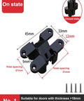Hidden Door Hinges 2 Pieces Invisible Cross Hinges 180 Degree Opening For Kitchen Cabinets Zinc Alloy Concealed Cabinet Hinges With Stainless Steel Bearing Links For Smooth Silent Operation, dimensions shown, on state.