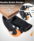 Caster Wheels 2 Inch Swivel Set Of Four Heavy Duty 600 Lbs Per Caster Half Inch 13 Threaded By One Inch Shafts Dual Locking Industrial Castors Smooth Quiet With Brakes For Cart And Equipment showing brake mechanism close-up