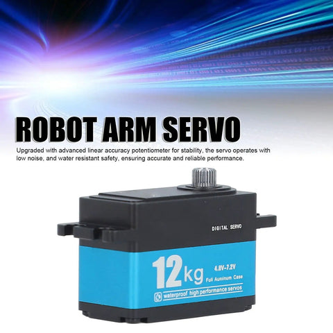 Industrial Grade Full Metal Servo Motor with 12 kg torque features precision gearing for robot arm projects.
