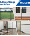 Killer Black Cable Railing Post Surface Mount Deck Railing Kit for versatile outdoor and indoor settings, showing multiple usage scenarios.