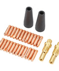 All In One MIG Welding Kit With 24 Tips 2 Flux Core Nozzles 2 Gas Diffusers Premium Copper Brass Teflon Parts 28 Piece Set For Eastwood Weld Pak Welders And Magnum 100L Built For Pro Grade Performance And Easy DIY Welding with copper tips and brass diffusers.