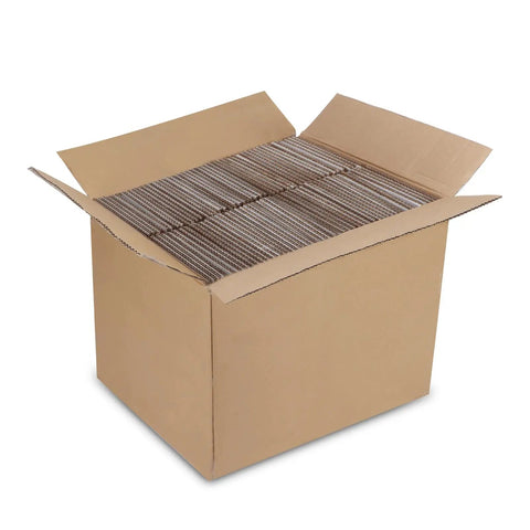 Open box showing contents of a Pack Of 40 5x5x5 White Corrugated Shipping Boxes For Mailing And Packaging, Easy Snap Top Assembly, Sturdy 32 ECT Cardboard