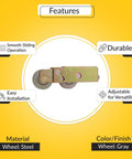 Patio Door Roller Tandem With Steel Wheel, Dual 1-1/4 Inch Wheels, 3-1/8 Inch Length, visible features and material details