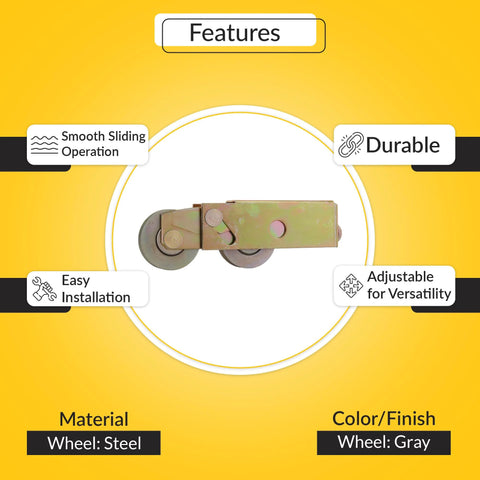 Patio Door Roller Tandem With Steel Wheel, Dual 1-1/4 Inch Wheels, 3-1/8 Inch Length, visible features and material details