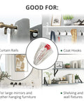 Anchor Patch Kit For Drywall And Plaster - 20 Patches In Two Sizes, shown securing curtain rails, coat hooks, mirrors, shelves.