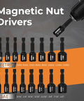 17 Piece Magnetic Nut Driver Set for SAE and Metric, Premium Impact Hex Nut Driver Drill Bit Master Kit with labeled sizes.