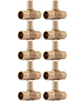 Pack of 10 Brass Crimp Reducing Tee For PEX And PE-RT Pipe Systems, 3/4 In X 3/4 In X 1/2 In, DIY plumbing fittings view