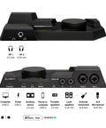 Front and rear panel of Six-Channel DSP Powered USB Audio Interface With Auto Setup, Pro-Grade Preamps Up To 72 dB Gain, Low Noise -133 dBV EIN