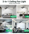 Two In One Socket Fan Light With Remote, 28 Inch Ceiling Fan Delivers 4000 Lumens, 3000K To 6500K Color Temperature, Three Color Options, Six Speeds, Fits E26 And E27 Bases, Screw In Ceiling Fan For Living Room And Kitchen, Black installed in various rooms