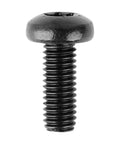 Heavy Duty Straight Up Black Stainless License Plate Screws With Rock Solid Security T30 Torx Design for vehicles, shown upright.