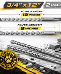 Front view of 2-pack 3/4-inch SDS Plus masonry drill bits, 12-inch total length, carbide tipped for concrete and brick