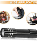 6 Pack LED Aluminum Mini USB C Rechargeable Handheld Flashlights showing wide applications: pocket, gift, outdoors.