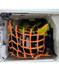 Rugged Heavy Duty Hanging Cargo Net For Lifting And Securing Freight Built To Haul, Durable Polyester Webbing in vehicle compartment