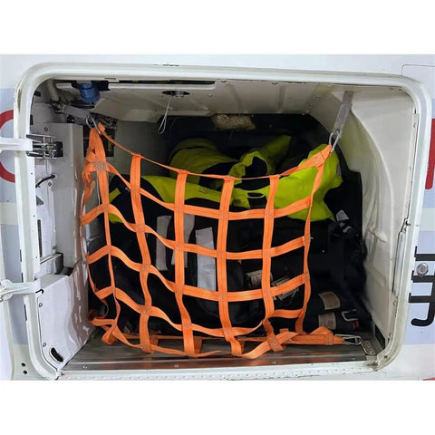 Rugged Heavy Duty Hanging Cargo Net For Lifting And Securing Freight Built To Haul, Durable Polyester Webbing in vehicle compartment