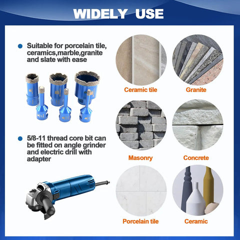 Go To Diamond Core Drill Bit Set For Porcelain Tile Ceramic Marble Granite With Five Eighths Eleven Thread, usage chart
