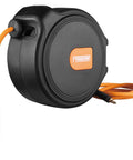 Compact Retractable Air Hose Reel With Brass Fittings And Mounting Bracket One Quarter Inch By Sixty Five Feet Spring Powered Lead Hose Included Durable Hybrid PVC Hose For Easy Shop Or Garage Air Access