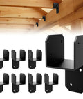Eight Piece Black Joist Anchor Connectors for 2x4 Lumber Post Caps, Steel Mounting Brackets for Beam Support in Decks
